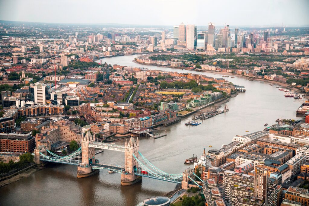 London business hub Arial view